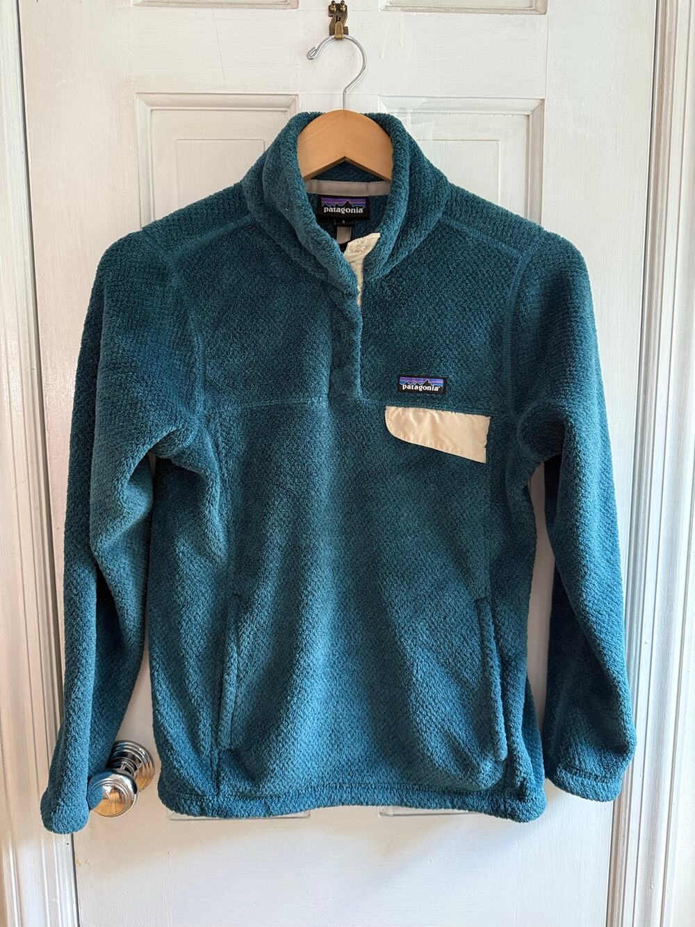 Patagonia Synchilla Blue Snap-T Fleece Pullover Beige Pocket Small